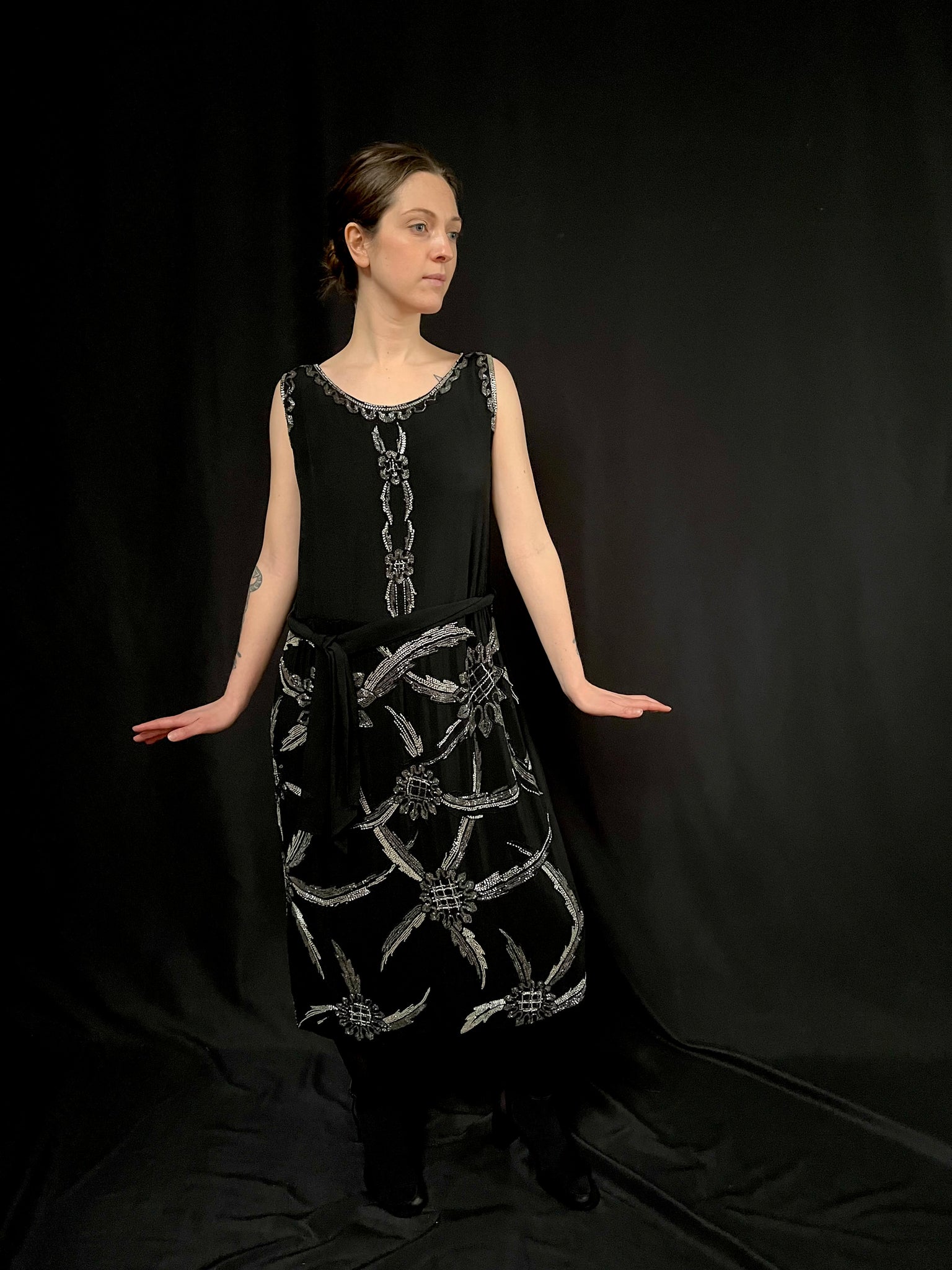 Hand Beaded Silk Crêpe Dress: C1920s English