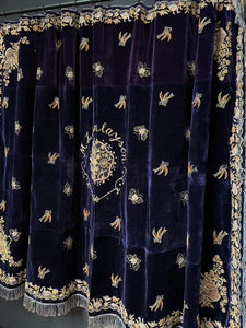 Silk Velvet Anglo-Indian Zardozi Embroidered Bedcover or Hanging, India circa mid C19th