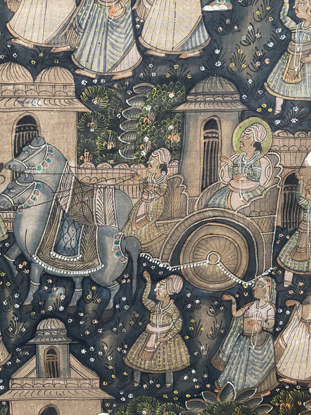 Antique Handpainted Watercolour Wallhanging Pichhwai : C1900 India
