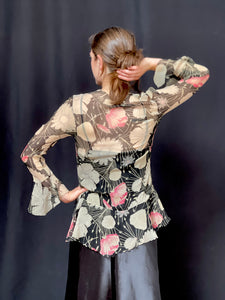 Floral Print Silk Chiffon Blouse or Jacket : C1930s European