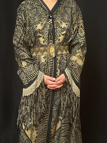 Gold Stencilled Coat with Silk Fringing: Vintage Continental