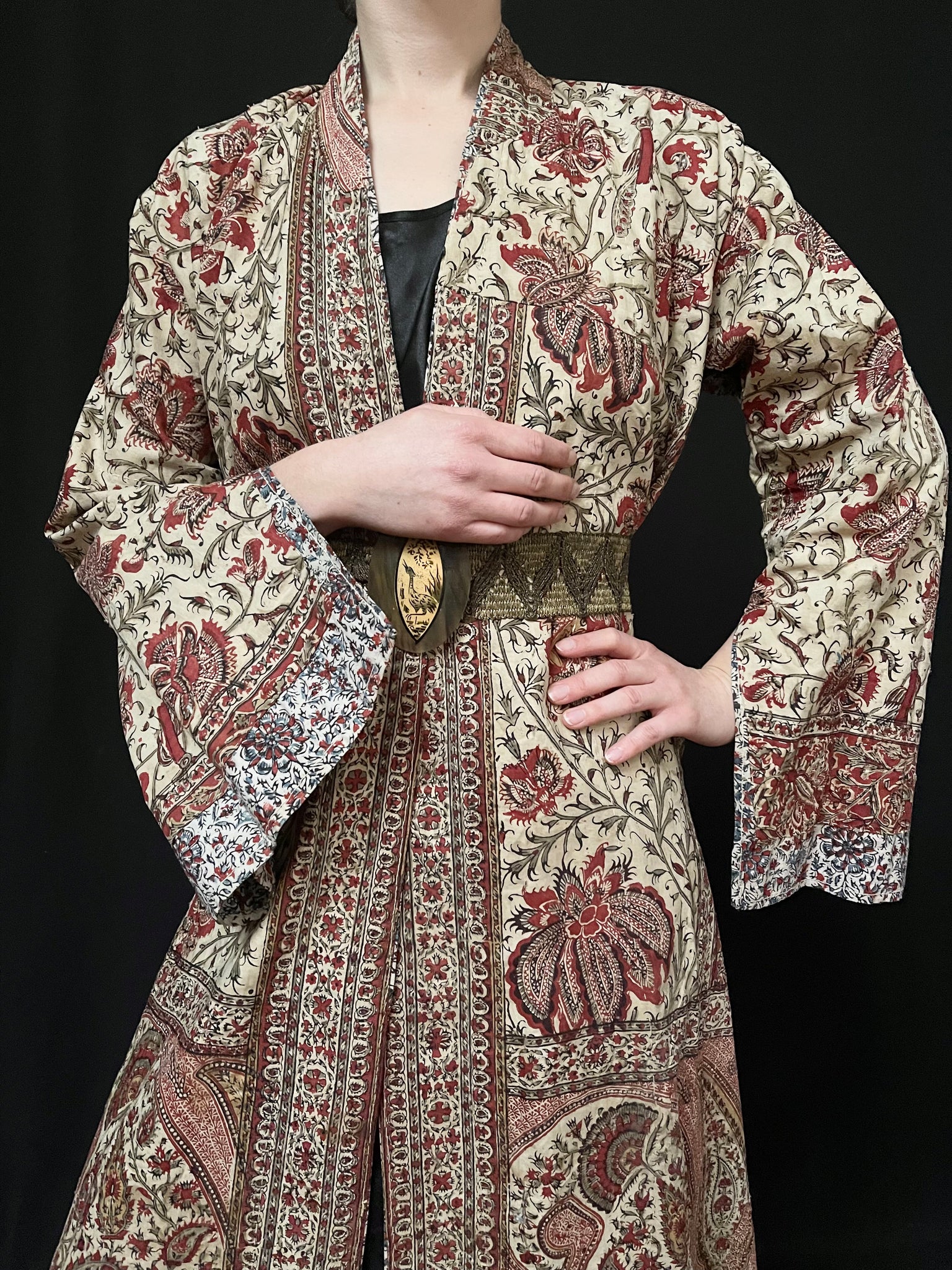 Antique Kalamkari Coat or Robe Block Printed and Hand Painted : C19th Persia