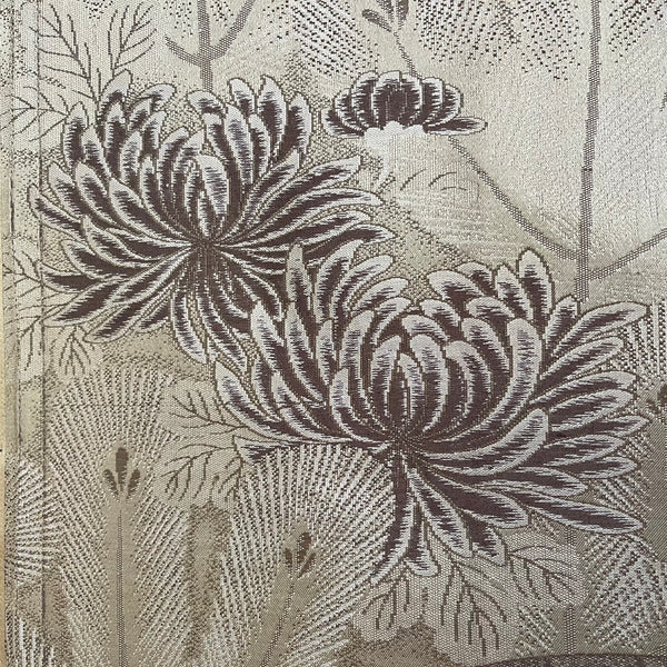 Japanese Silk Brocade Panel with Fans and Peacock Feathers. Japan C1900