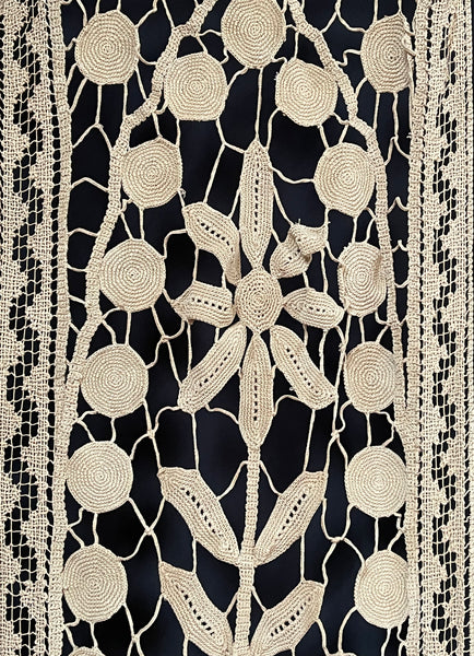 Art Deco Crochet Lace Curtain Panels Wall Hanging: French C1920