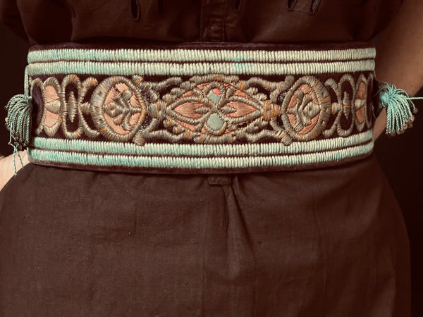 1964 – Belt – Afghan – Embroidered Tribal belt with beads and coins –  Western F.a.s.h.i.o.n