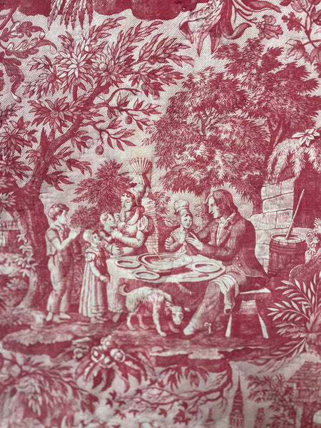Antique Fine Red and White Toile de Jouey Quilt: C19th France