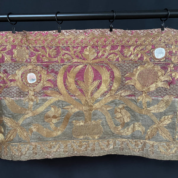 Antique Traditional Indonesian Gold-work Embroidered Wall Hanging or Banner: C19th Sumatra
