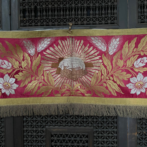 Ecclesiastical silk brocade alter front hanging with gold bullion passementerie: C19th European
