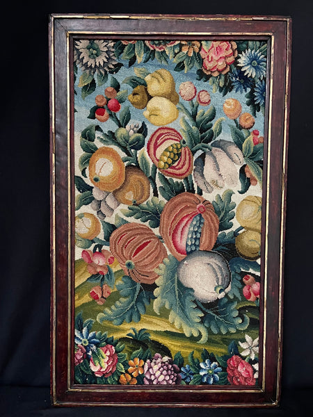 Embroidered Needlepoint Still Life with Pomegranates  Needlew: C18th N. Europe, France or England