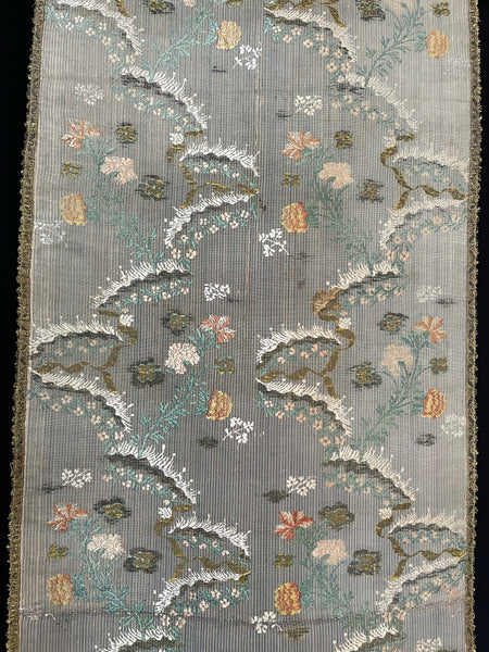Panel Fine Striped Chinoiserie Floral Silk Brocade: C18th English(?)