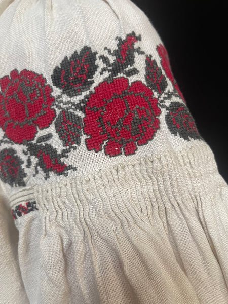 Folk Costume Rose Embroidered Smocked Blouse