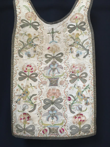 Early Silk Embroidered Vestment Front with Parrots: C18th Mexico