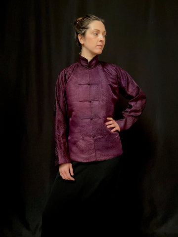Traditional Woman’s Antique Collectable Silk Brocade Jacket Deep Plum: C1900 China