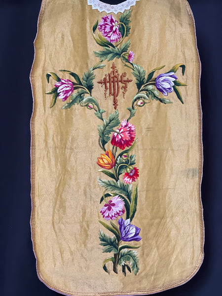 Antique Ecclesiastical Embroidered Lamé Chasuble: C19th France