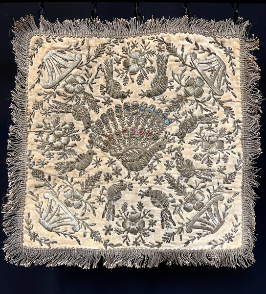 Pair Decorative Ottoman Giltwork Velvet Embroideries with Peacocks: C19th Ottoman Turkey, Asia