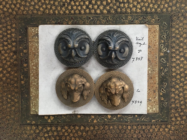 Pair of Gilt Metal Buckles, Owls and Dogs: France C19th