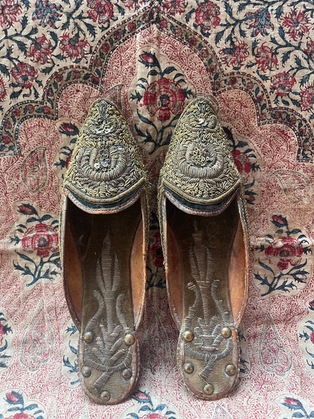 Pair of Gold Embroidered Ottoman Slippers: C19th Turkey