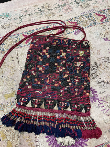 Antique Embroidered Bag made from Greek Skirt Border: C19th Attaca, Mainland Greece