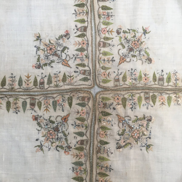 Ottoman traditional silk embroidered kerchief or shawl: Turkey C19th