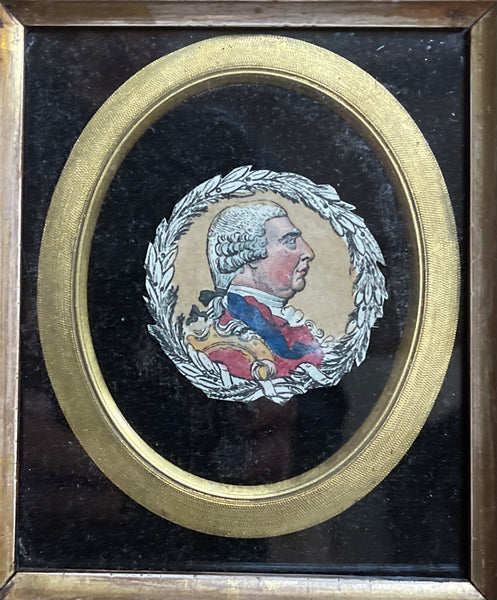 Framed Hand Painted Watercolour Portrait of Louis XV1 of France: C19th France