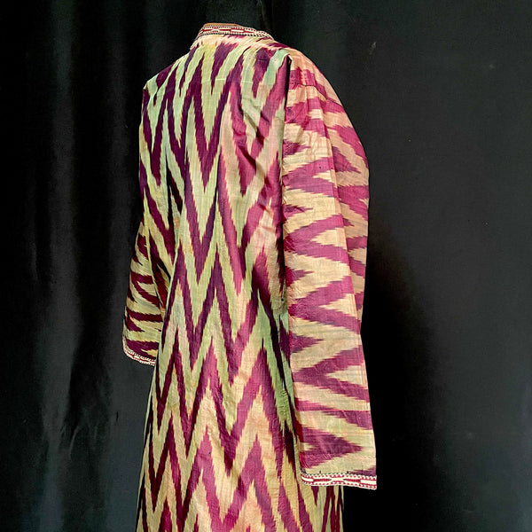 Antique Silk Ikat Chapan Robe Coat: Turkmen C19th century