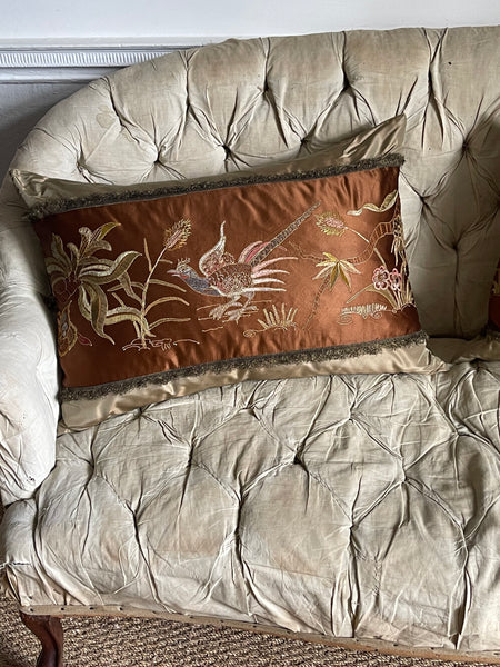 Bespoke Antique Embroidered Chinoiserie Cushions: C1900 France