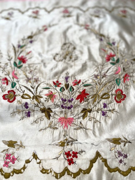 Antique Traditional Ottoman Silk Embroidered Panel: C19th Turkey