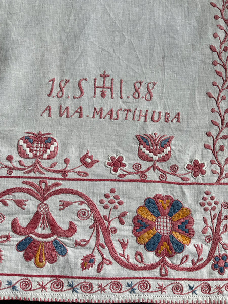 Red work Folk Art Embroidered Cover or Hanging: C1888 Slovakia