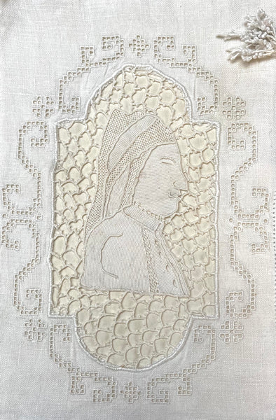 Antique Needlepoint Linen Lace Bag: C18th Europe