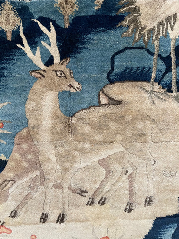 Art Deco Carpet Fragment with Grazing Deer : C1920 China