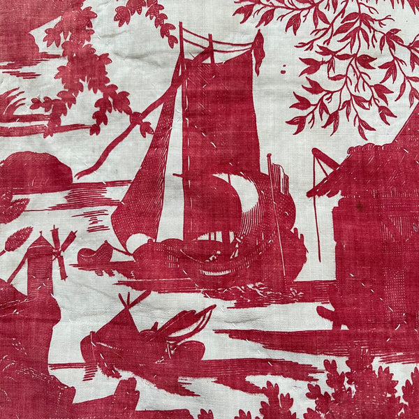 French Toile de Jouey panel with sailing boats: C19th France