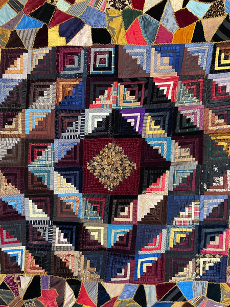 Antique Handmade Silk & Velvet Crazy Patchwork Quilt: C1880 English