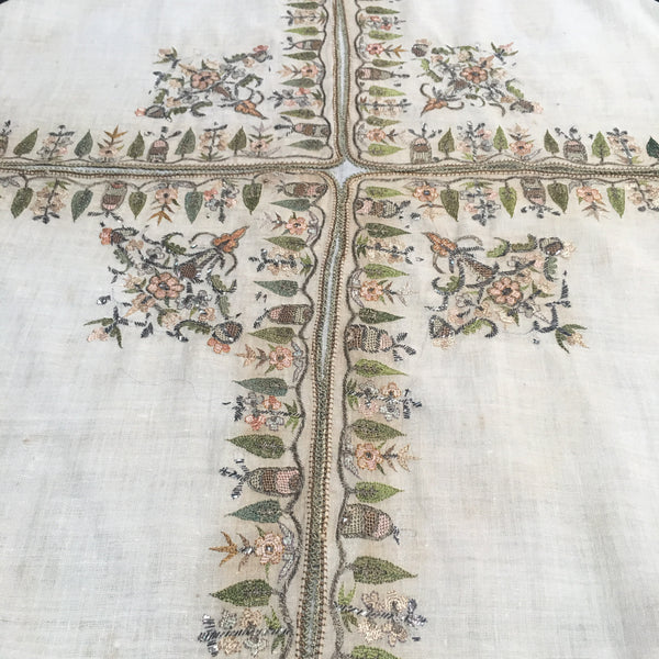 Ottoman traditional silk embroidered kerchief or shawl: Turkey C19th