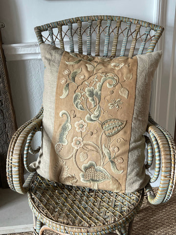 Antique Arts and Crafts Embroidered Tree of Life Cushion: C1900/20