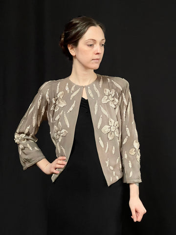 Dove Grey Silk Crêpe Jacket with Sequin Embellishments: C1930s France