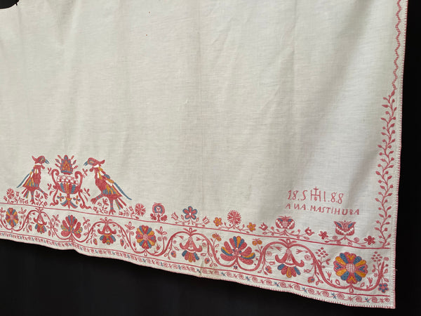 Red work Folk Art Embroidered Cover or Hanging: C1888 Slovakia