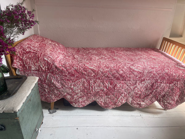 Antique Fine Red and White Toile de Jouey Quilt: C19th France