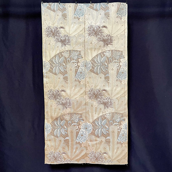 Japanese Silk Brocade Panel with Fans and Peacock Feathers. Japan C1900