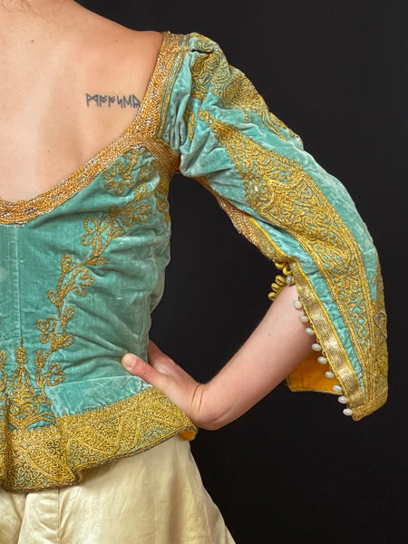 Traditional Gold Thread Embroidered Silk Velvet Bodice: C19th Algeria