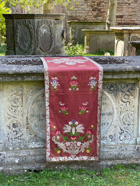 Ecclesiastical silk brocade table or alter runner: C19th Europe