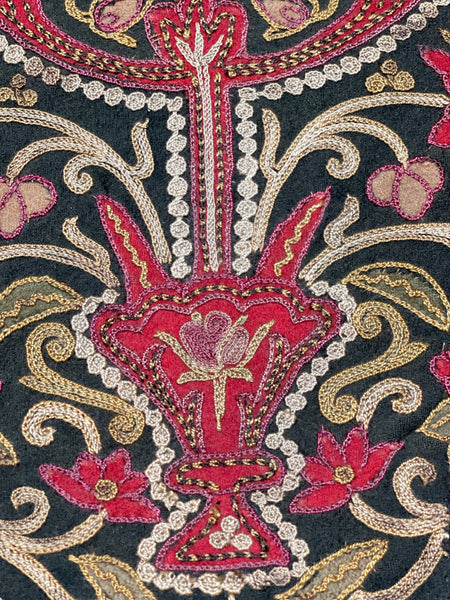 Appliqué and Embroidered Fragment, Stretched and Mounted: C19th Rescht,