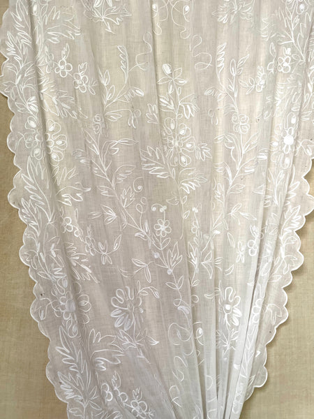 Art Nouveau Hand Embroidered Cornely Lace Chateau Length Curtain: C1900 France
