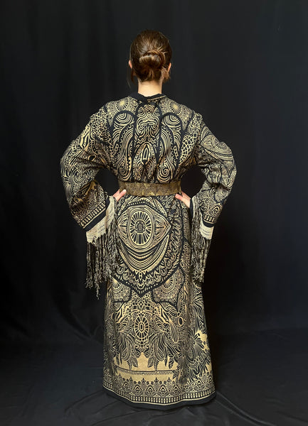 Gold Stencilled Coat with Silk Fringing: Vintage Continental