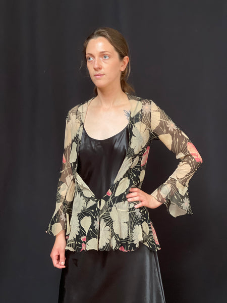 Floral Print Silk Chiffon Blouse or Jacket : C1930s European