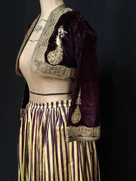 Aubergine Silk Velvet Ottoman Bolero Jacket and Silk Striped Skirt: C19th Ottoman