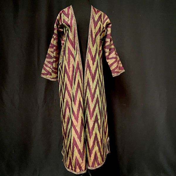 Antique Silk Ikat Chapan Robe Coat: Turkmen C19th century
