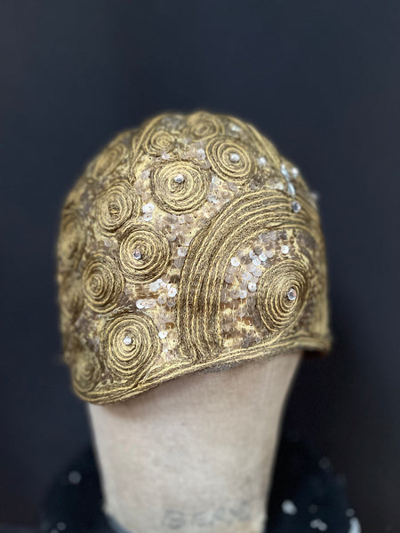 Gold Embroidered Sequinned and Beaded Cloche Hat: C1920s France