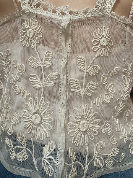 Antique Embroidered Soutache Lace Blouse Camisole Top : C1930 England
