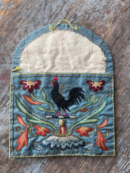 Rare Antique Floral Silk Pocket Book Envelope: C18th France