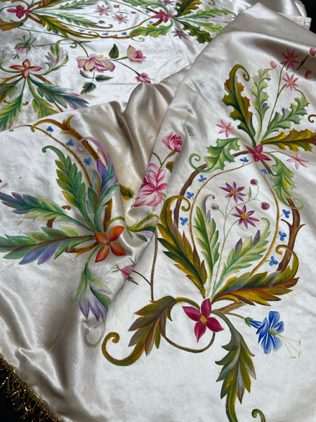 Pair Hand Painted Silk Panels:  C1800 Europe